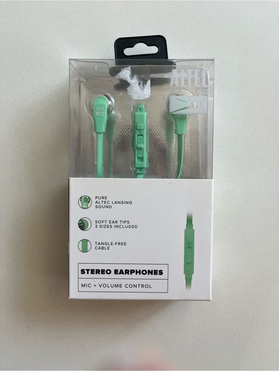 Altec Lansing Other - Altec Lansing NWT Stereo Earphones with Mic and Volume Control, Mint Green